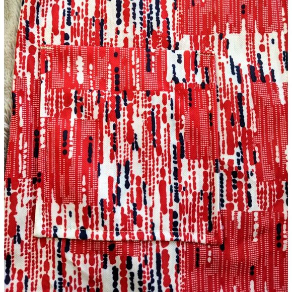 1970s Red White & Blue Abstract Print Dagger Collar Shaket w/Patch Pockets, Sz M - Picture 5 of 10